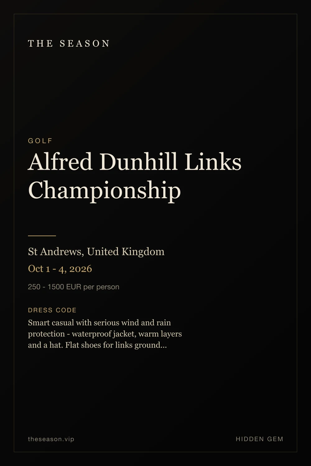 Alfred Dunhill Links Championship, St Andrews, United Kingdom, Oct 1 - 4, 2026
