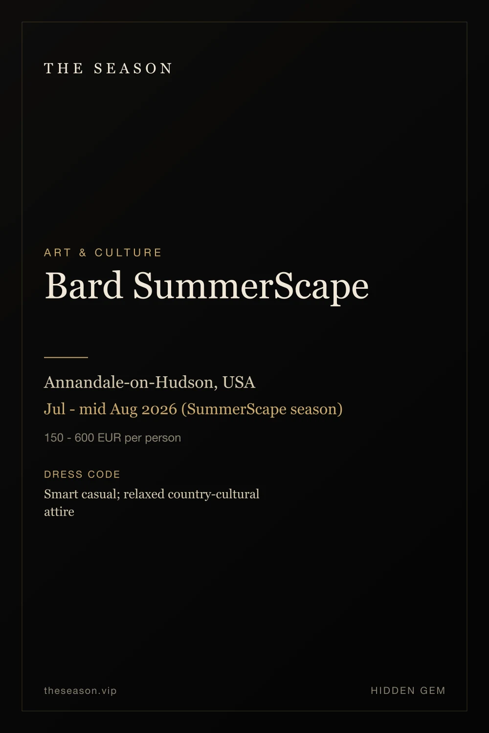 Bard SummerScape, Annandale-on-Hudson, USA, Jul - mid Aug 2026 (SummerScape season)