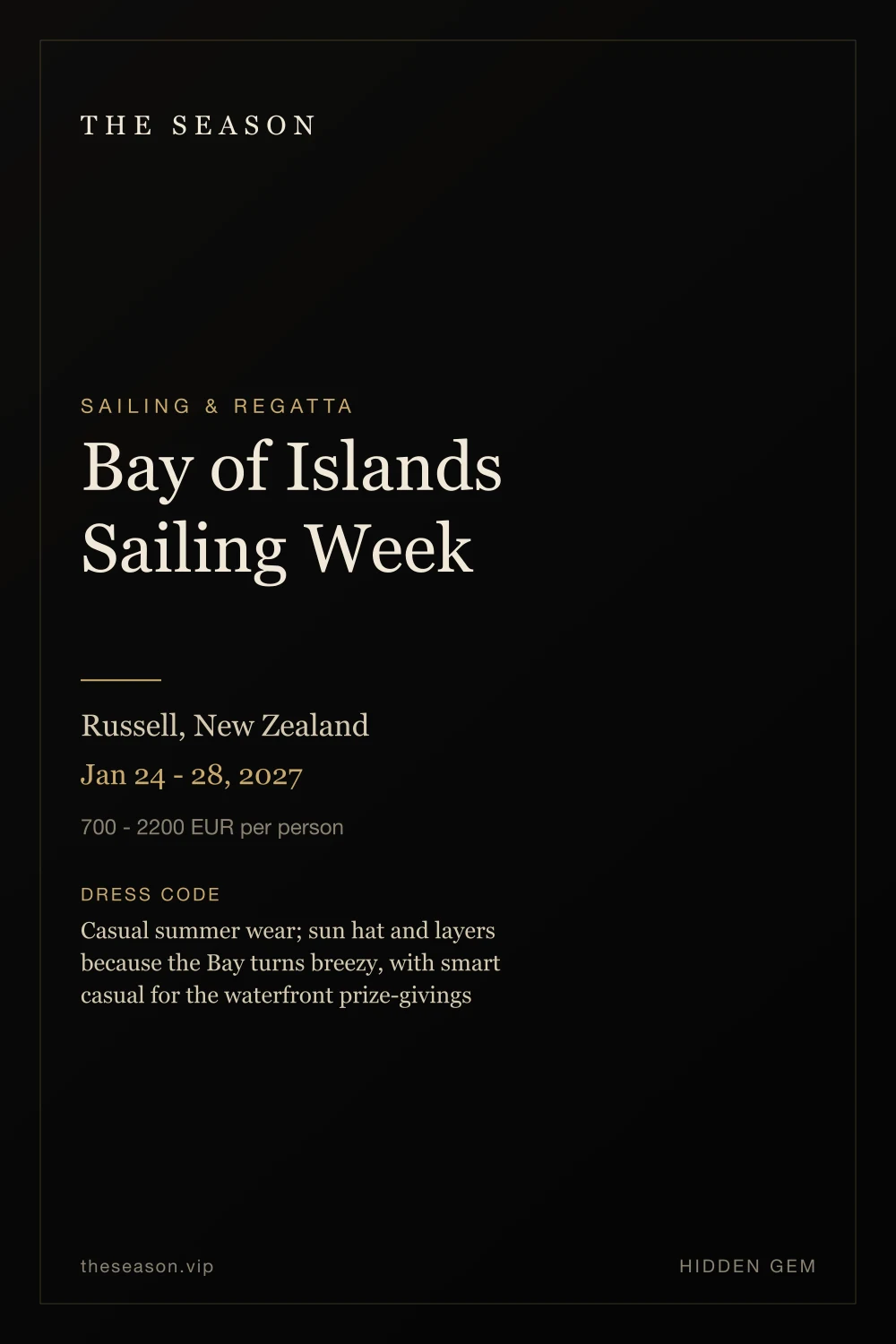 Bay of Islands Sailing Week, Russell, New Zealand, Jan 24 - 28, 2027