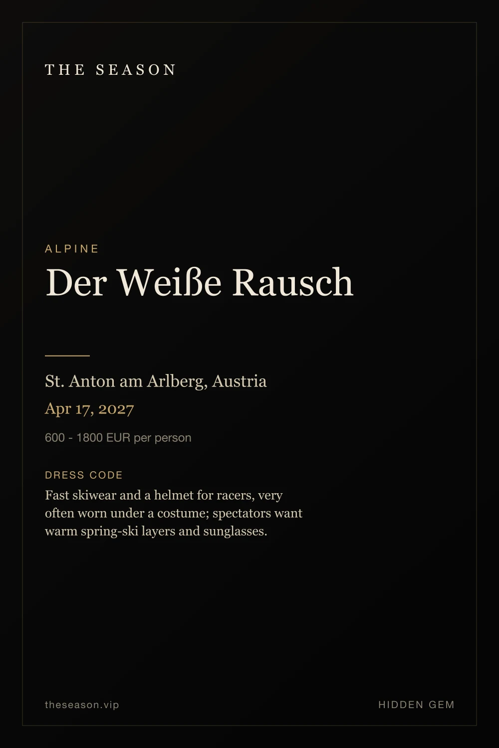 Der Weiße Rausch, St. Anton am Arlberg, Austria, Apr 17, 2027