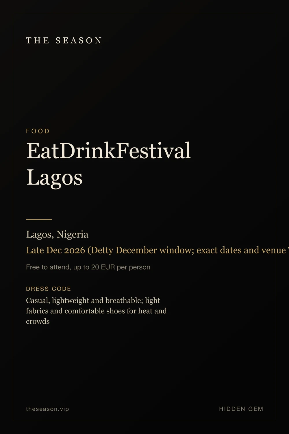 EatDrinkFestival Lagos, Lagos, Nigeria, Late Dec 2026 (Detty December window; exact dates and venue TBC)