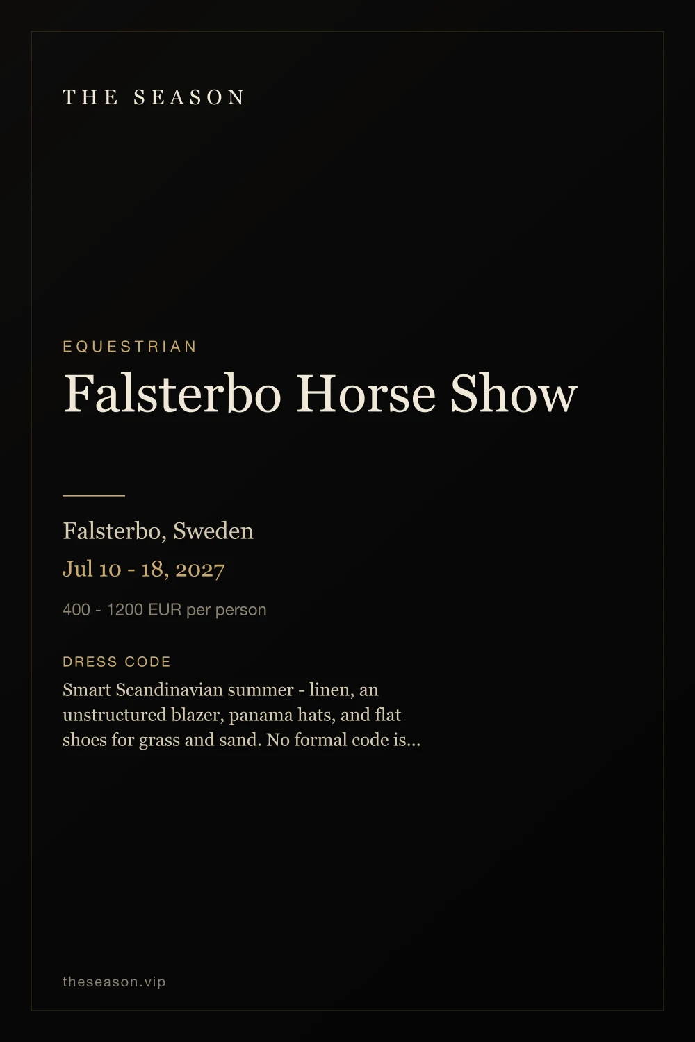 Falsterbo Horse Show, Falsterbo, Sweden, Jul 10 - 18, 2027