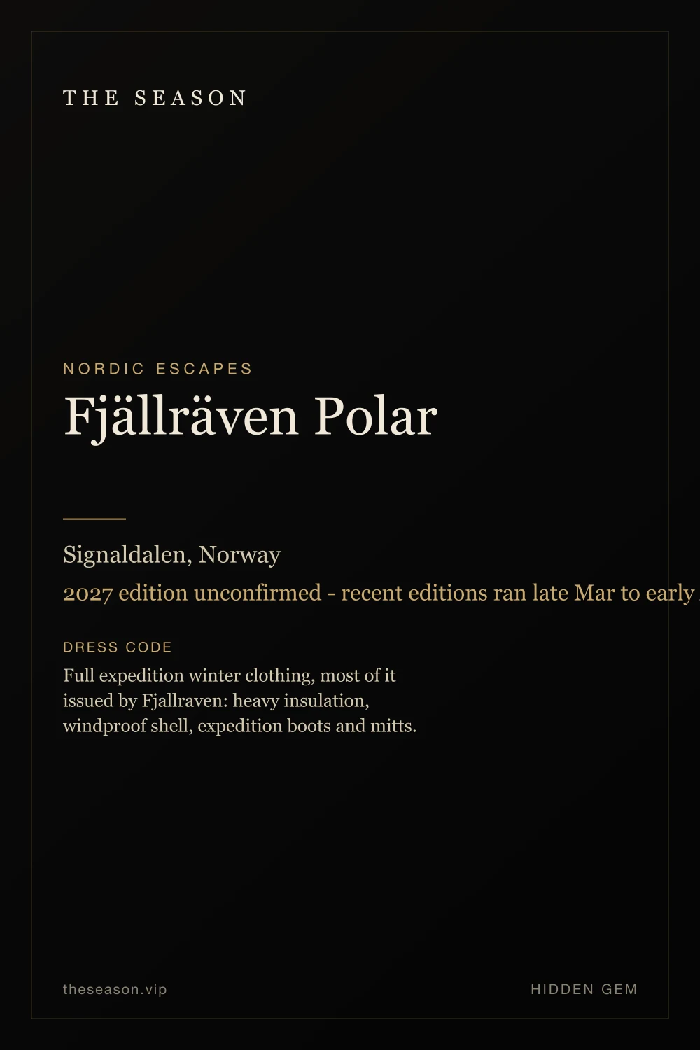 Fjällräven Polar, Signaldalen, Norway, 2027 edition unconfirmed - recent editions ran late Mar to early Apr; check with Fjallraven before planning
