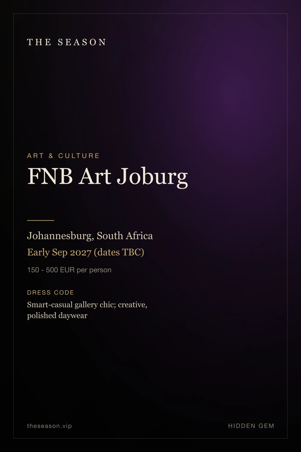 FNB Art Joburg, Johannesburg, South Africa, Early Sep 2027 (dates TBC)
