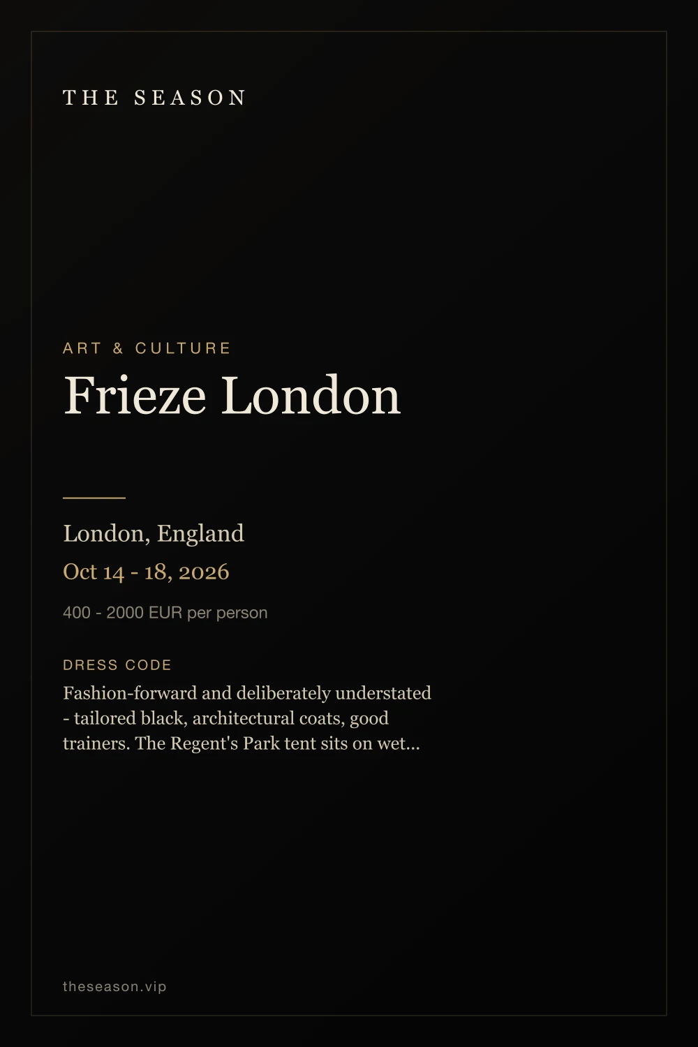 Frieze London, London, England, Oct 14 - 18, 2026