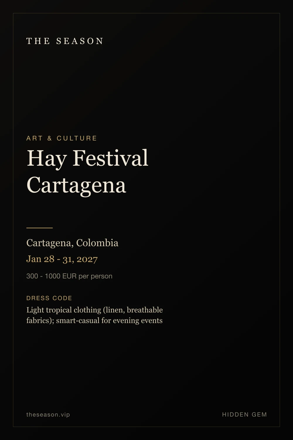 Hay Festival Cartagena, Cartagena, Colombia, Jan 28 - 31, 2027