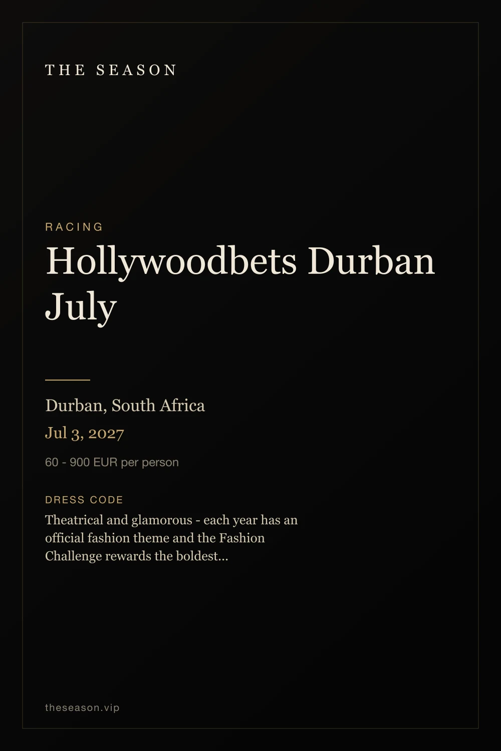Hollywoodbets Durban July, Durban, South Africa, Jul 3, 2027