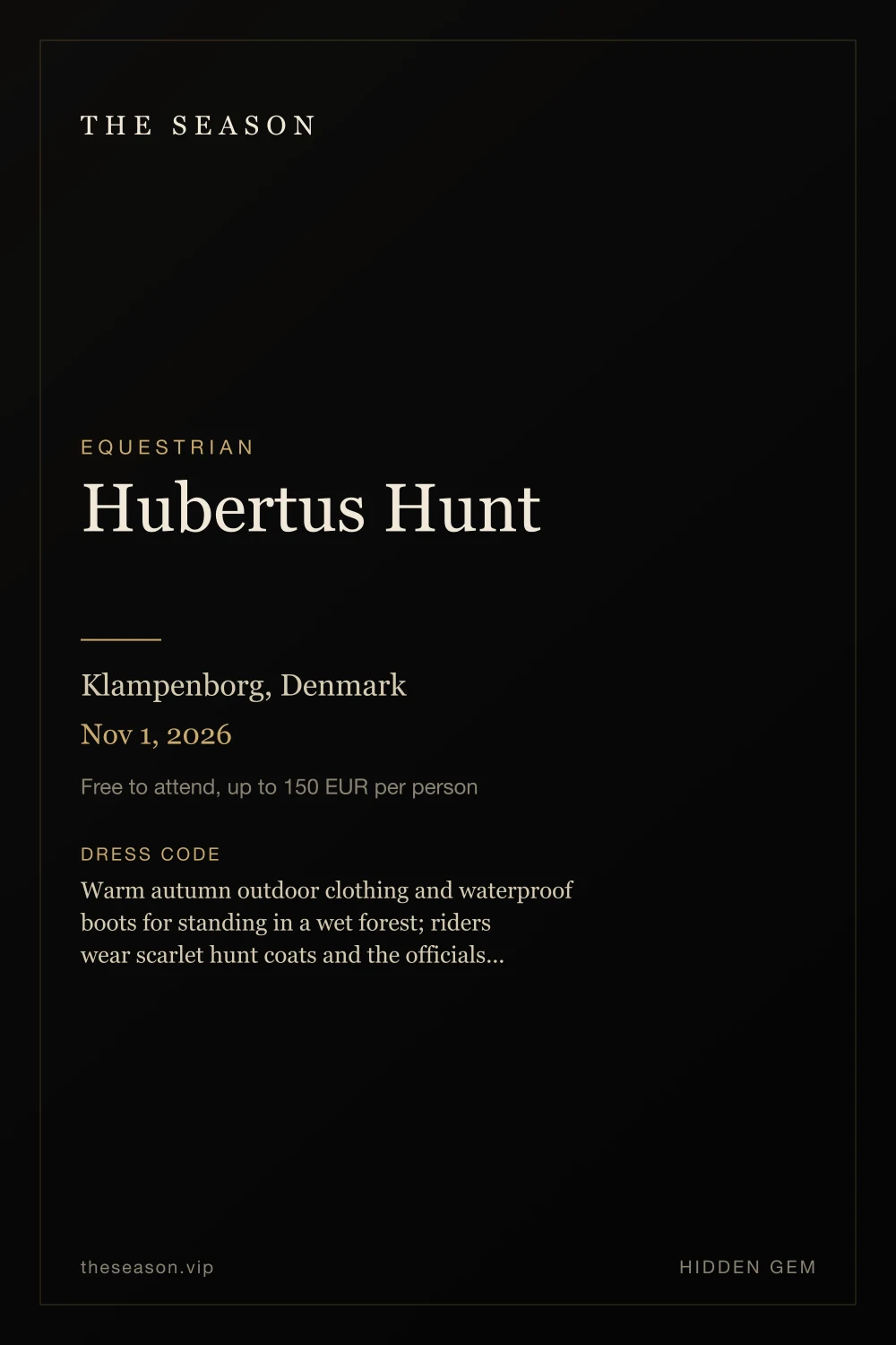 Hubertus Hunt, Klampenborg, Denmark, Nov 1, 2026