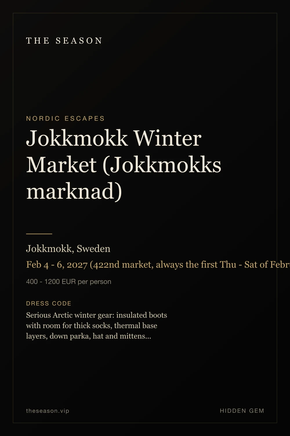 Jokkmokk Winter Market (Jokkmokks marknad), Jokkmokk, Sweden, Feb 4 - 6, 2027 (422nd market, always the first Thu - Sat of February)
