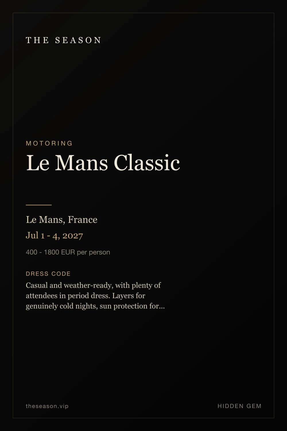 Le Mans Classic, Le Mans, France, Jul 1 - 4, 2027
