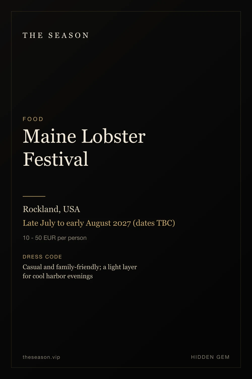 Maine Lobster Festival, Rockland, USA, Late July to early August 2027 (dates TBC)