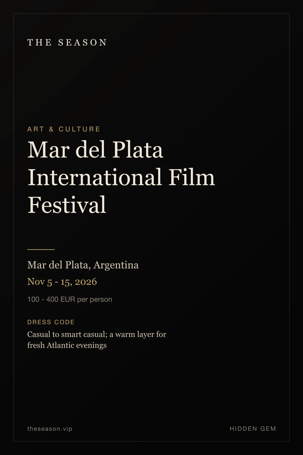 Mar del Plata International Film Festival, Mar del Plata, Argentina, Nov 5 - 15, 2026