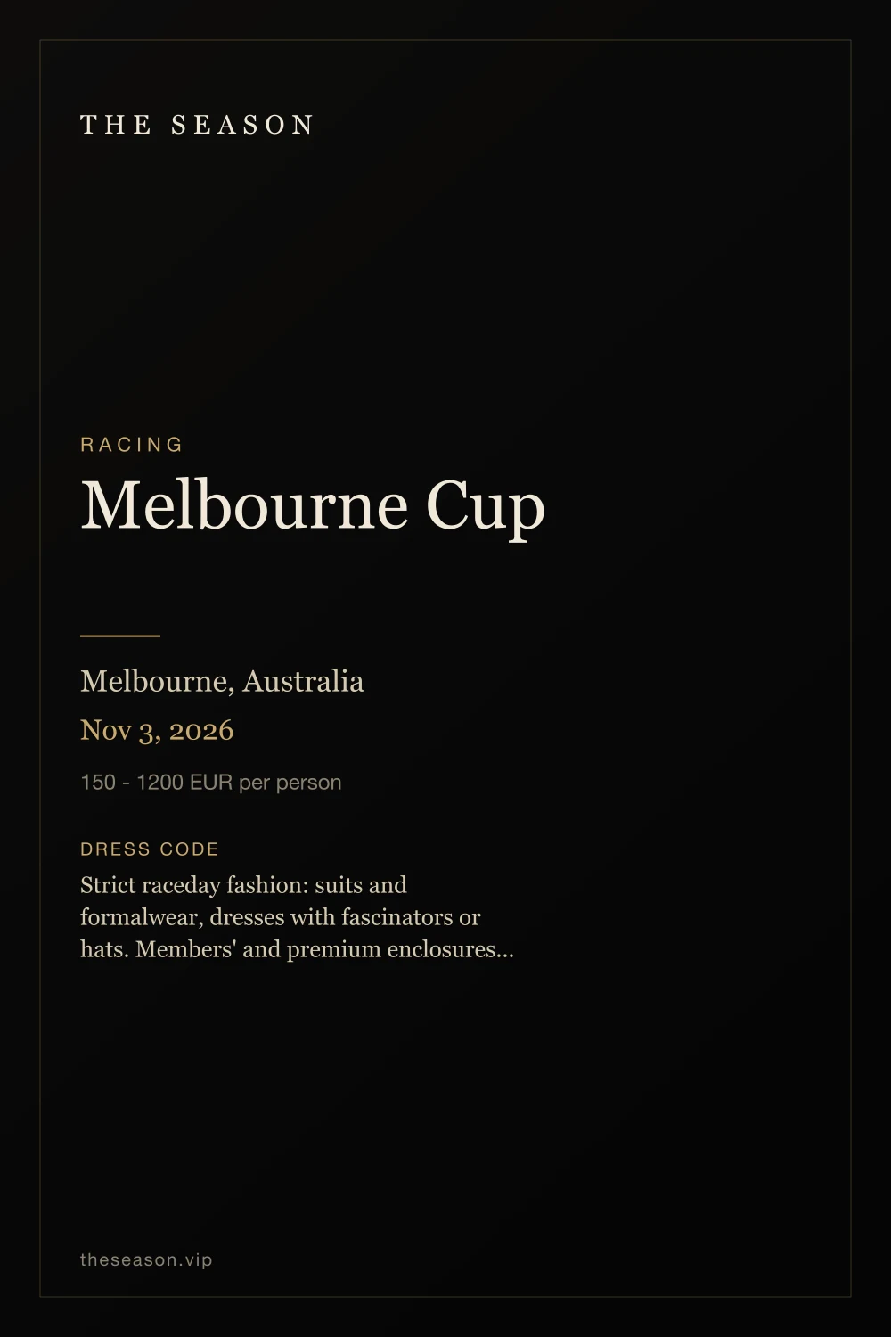 Melbourne Cup, Melbourne, Australia, Nov 3, 2026