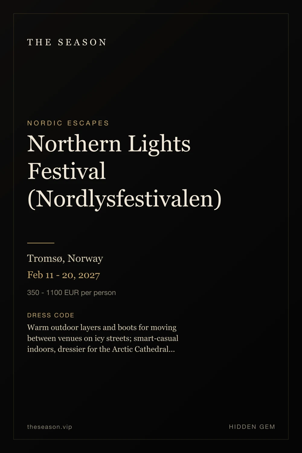 Northern Lights Festival (Nordlysfestivalen), Tromsø, Norway, Feb 11 - 20, 2027