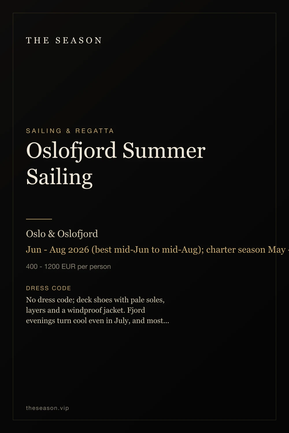 Oslofjord Summer Sailing, Oslo & Oslofjord, Jun - Aug 2026 (best mid-Jun to mid-Aug); charter season May - Sep