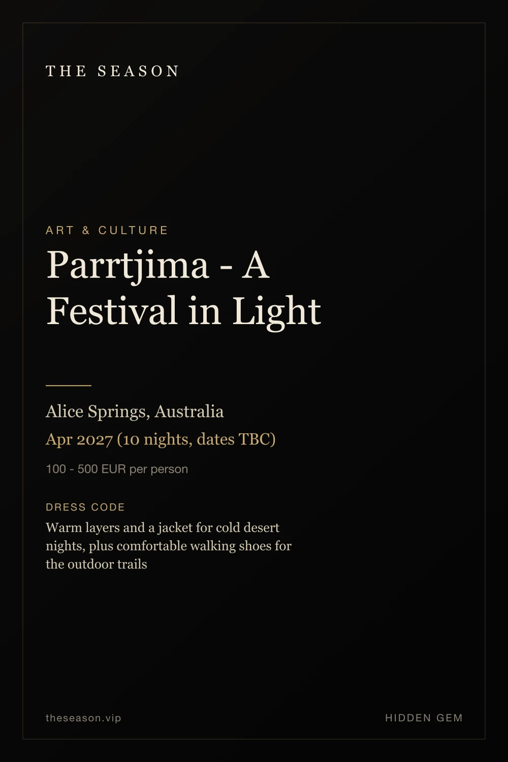Parrtjima - A Festival in Light, Alice Springs, Australia, Apr 2027 (10 nights, dates TBC)