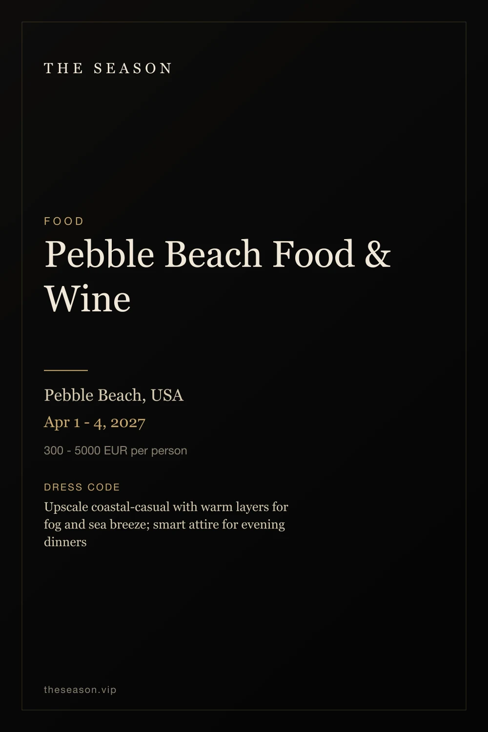 Pebble Beach Food & Wine, Pebble Beach, USA, Apr 1 - 4, 2027