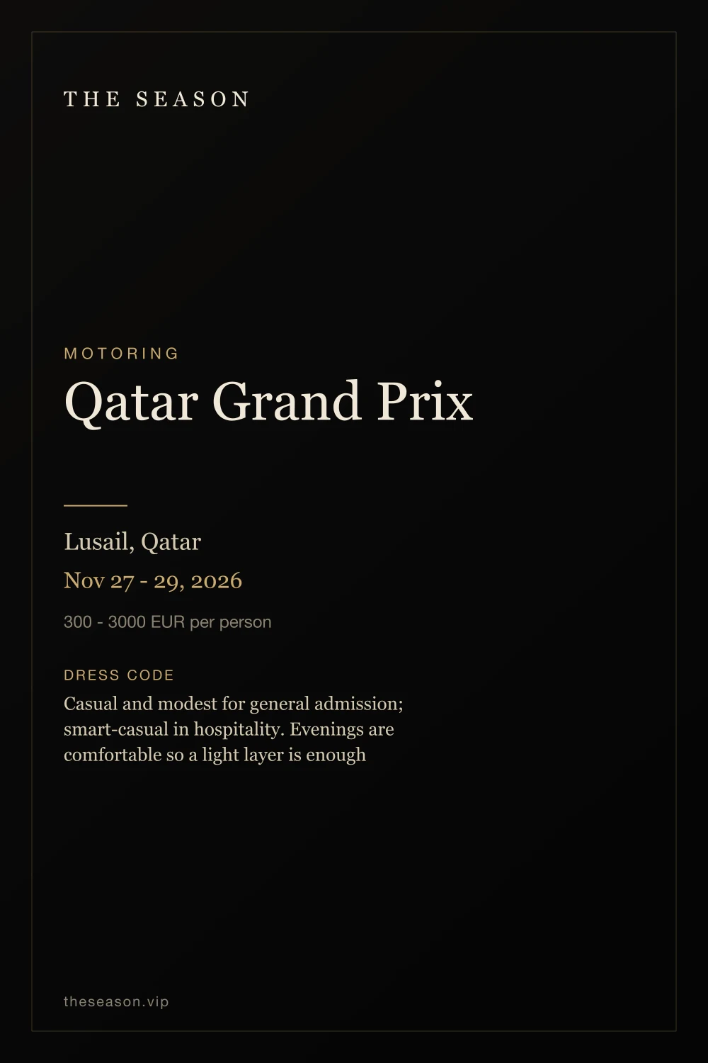Qatar Grand Prix, Lusail, Qatar, Nov 27 - 29, 2026