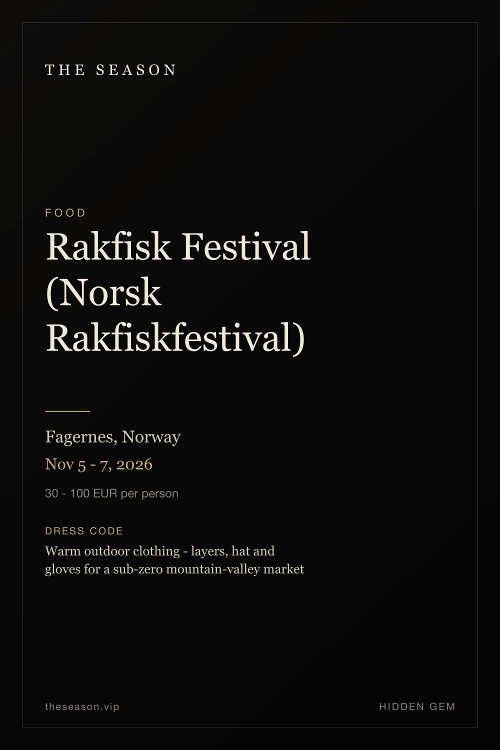 Rakfisk Festival (Norsk Rakfiskfestival), Fagernes, Norway, Nov 5 - 7, 2026