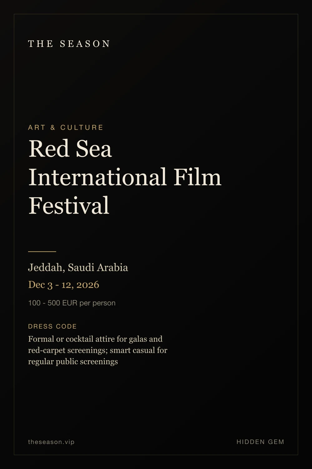 Red Sea International Film Festival, Jeddah, Saudi Arabia, Dec 3 - 12, 2026