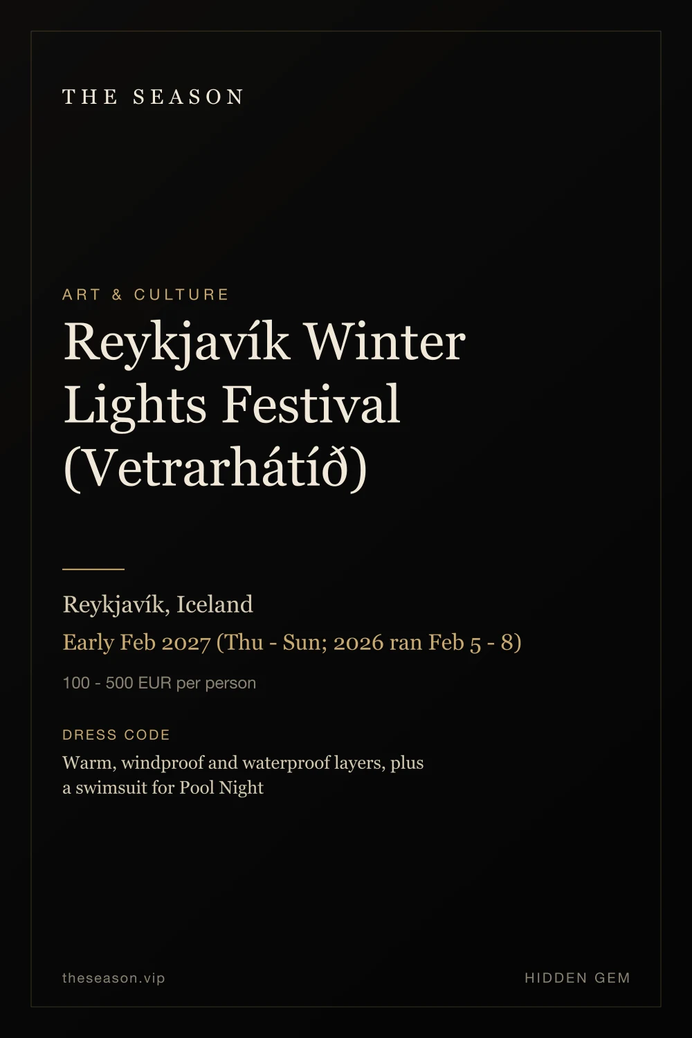 Reykjavík Winter Lights Festival (Vetrarhátíð), Reykjavík, Iceland, Early Feb 2027 (Thu - Sun; 2026 ran Feb 5 - 8)