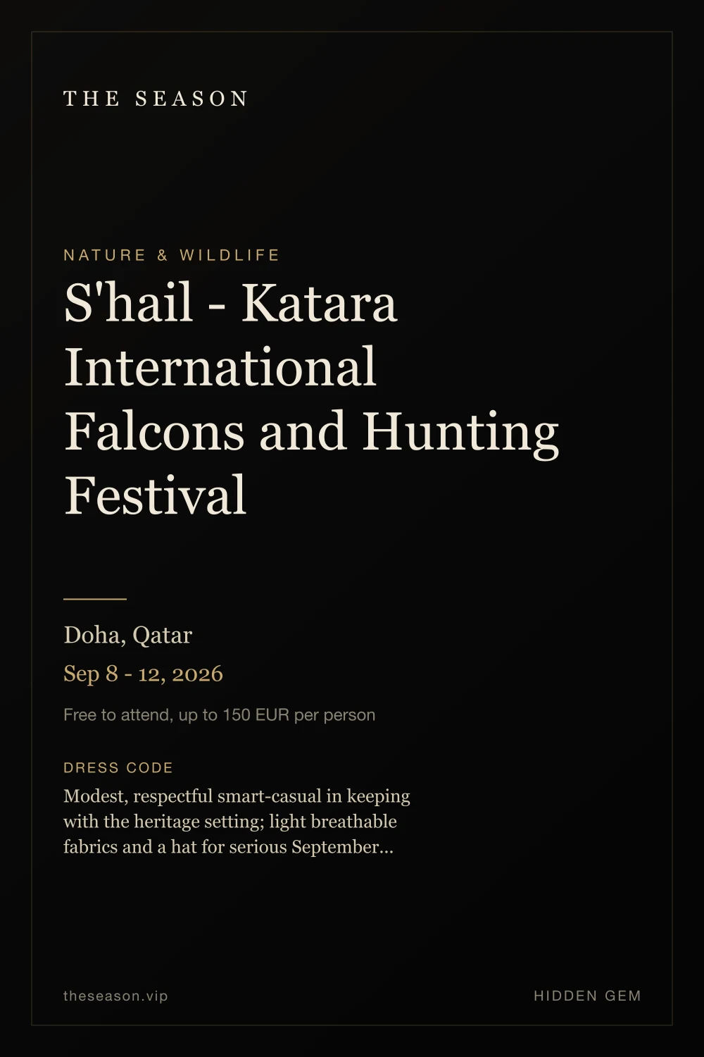 S'hail - Katara International Falcons and Hunting Festival, Doha, Qatar, Sep 8 - 12, 2026