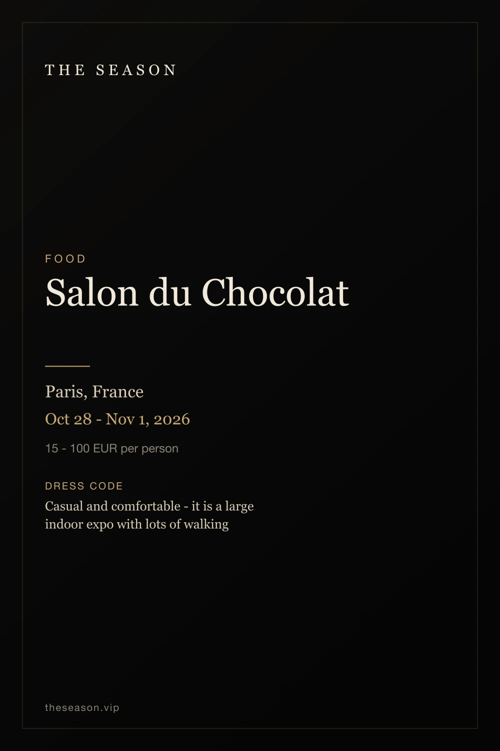 Salon du Chocolat, Paris, France, Oct 28 - Nov 1, 2026
