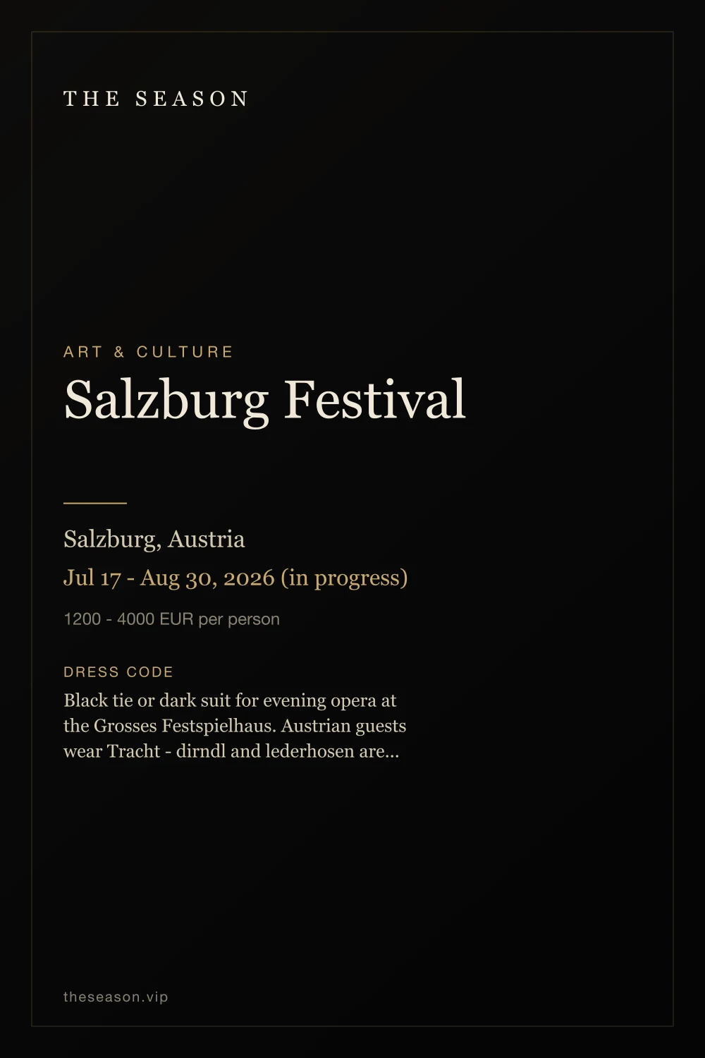 Salzburg Festival, Salzburg, Austria, Jul 17 - Aug 30, 2026 (in progress)