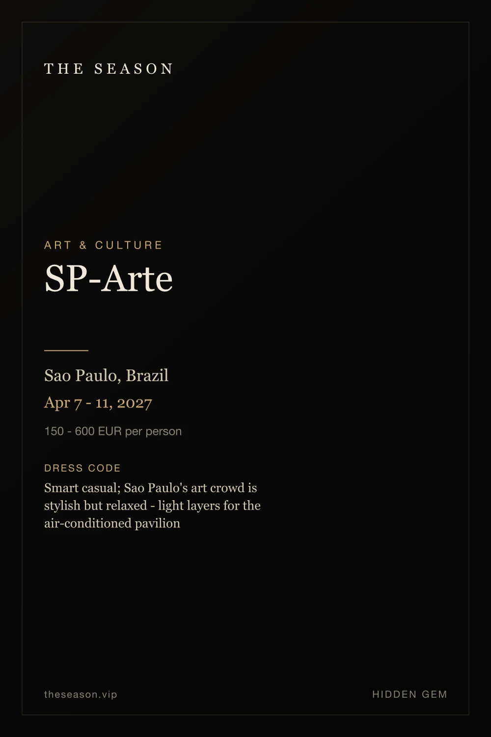 SP-Arte, Sao Paulo, Brazil, Apr 7 - 11, 2027
