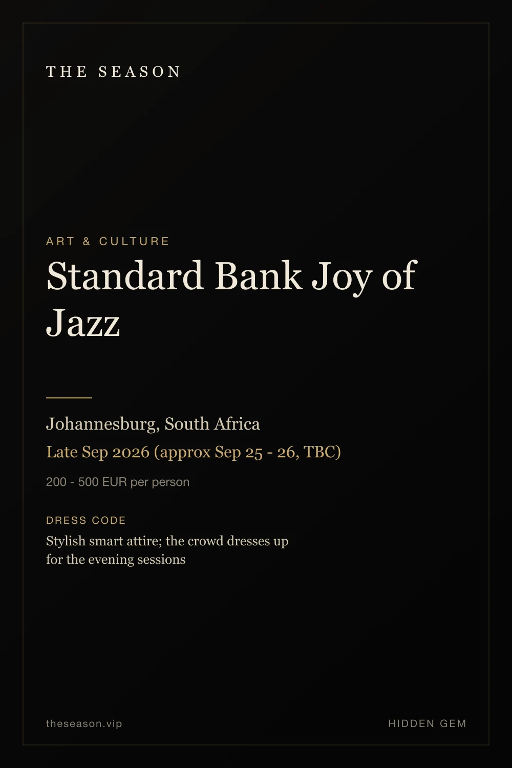 Standard Bank Joy of Jazz, Johannesburg, South Africa, Late Sep 2026 (approx Sep 25 - 26, TBC)