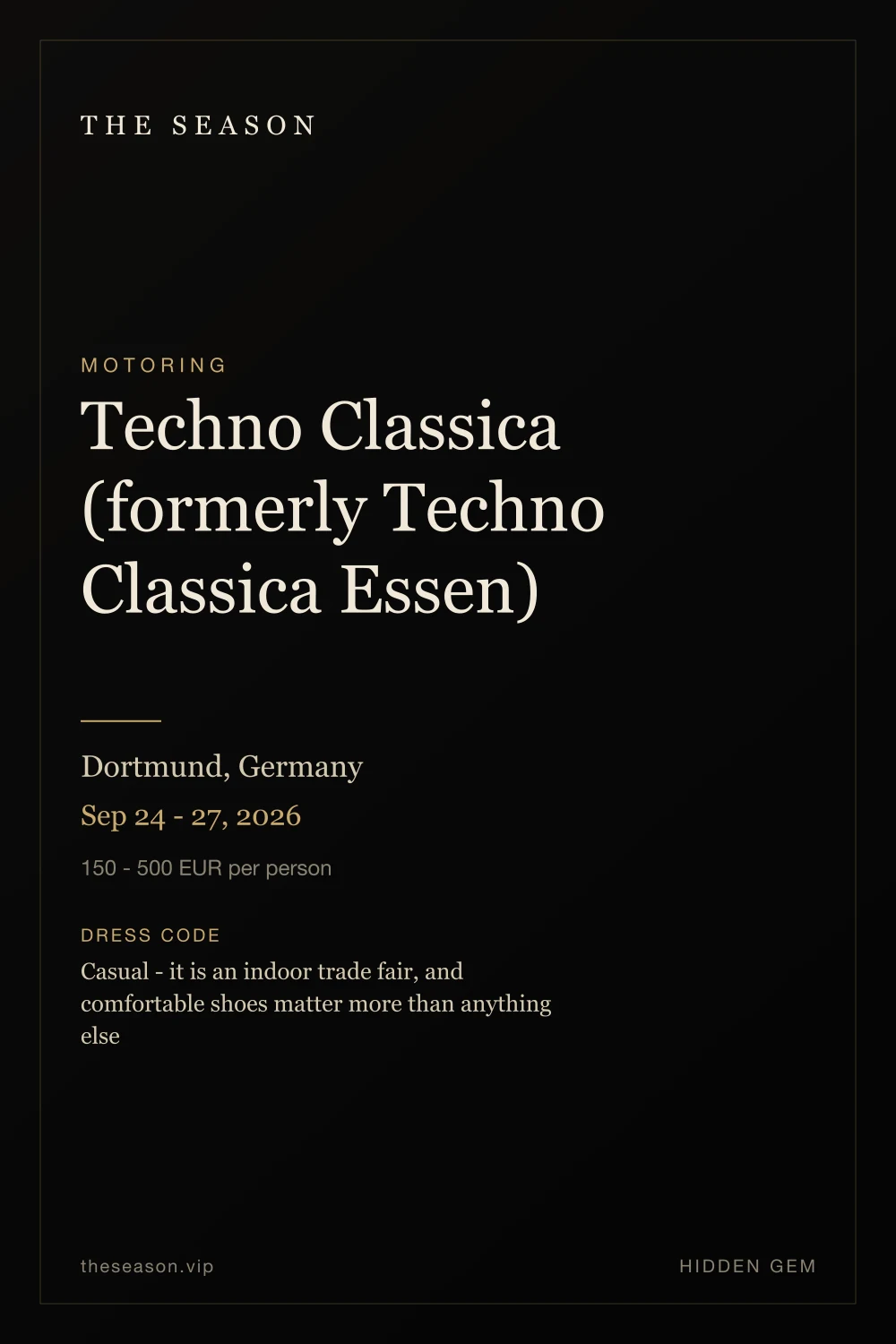 Techno Classica (formerly Techno Classica Essen), Dortmund, Germany, Sep 24 - 27, 2026