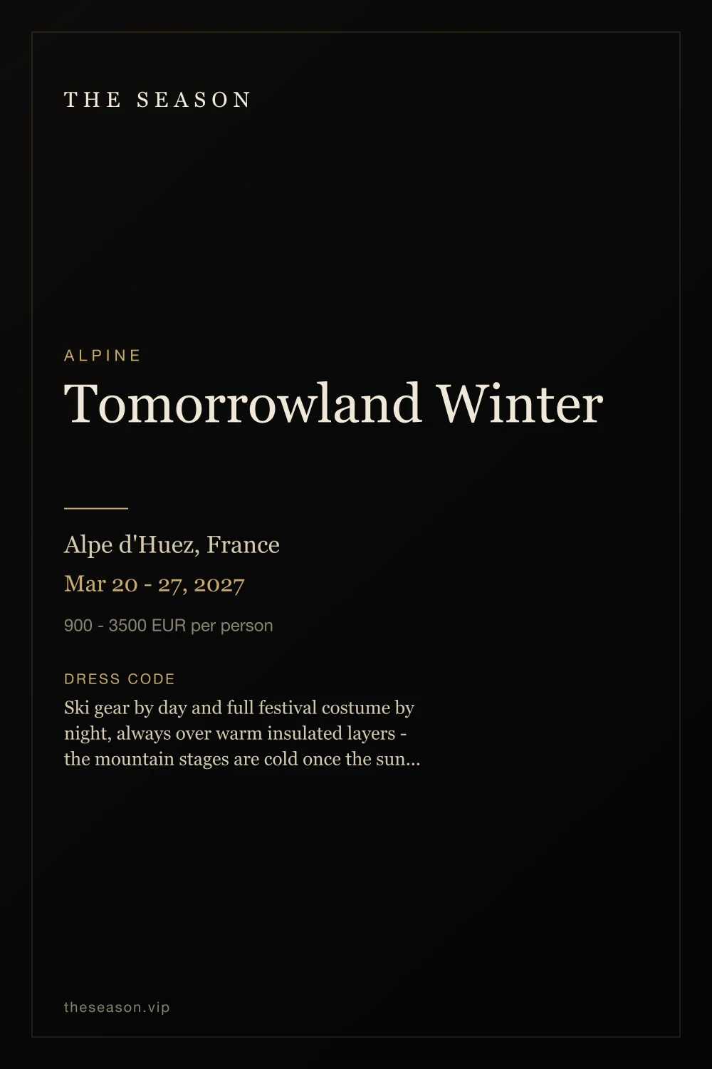 Tomorrowland Winter, Alpe d'Huez, France, Mar 20 - 27, 2027