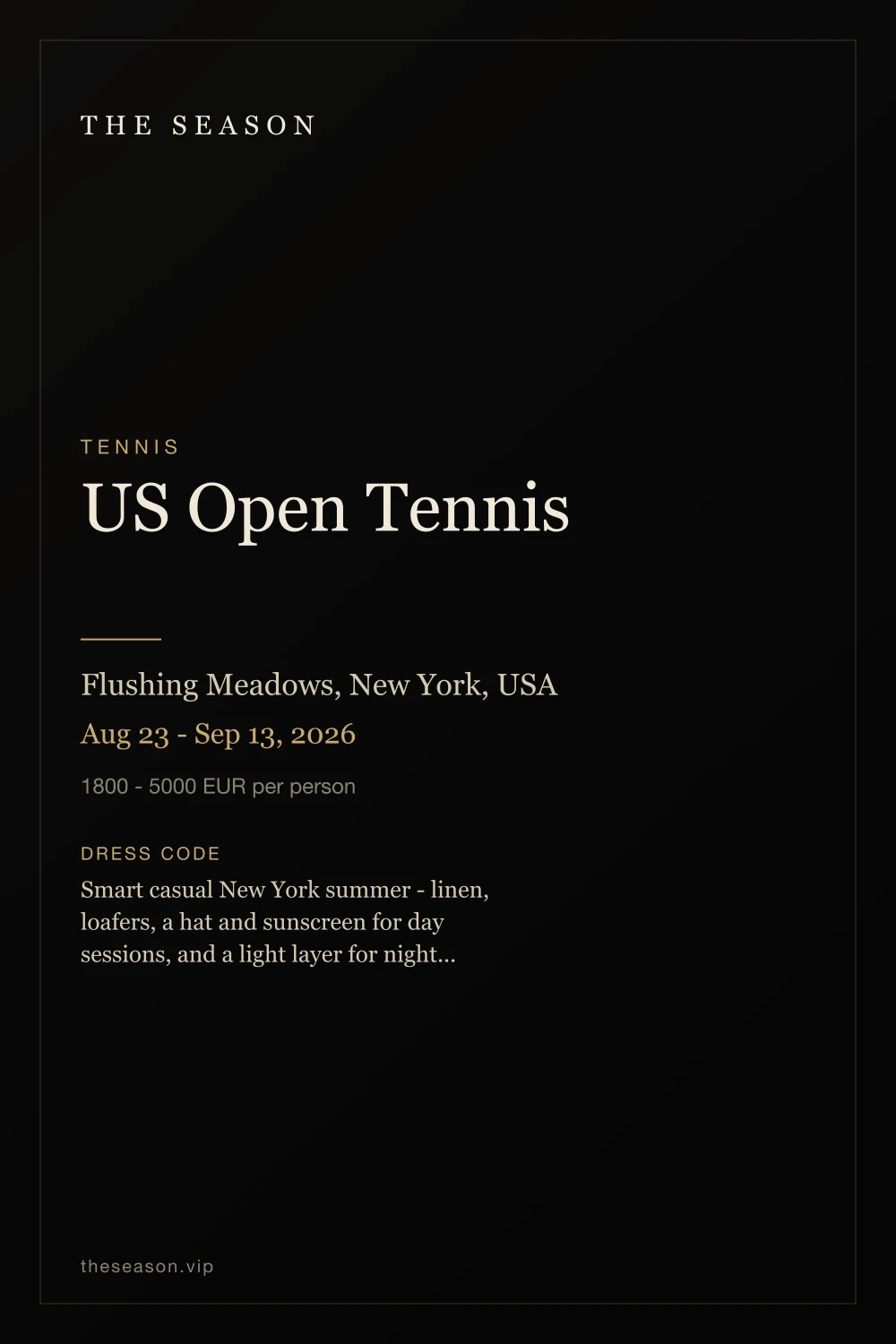 US Open Tennis, Flushing Meadows, New York, USA, Aug 23 - Sep 13, 2026