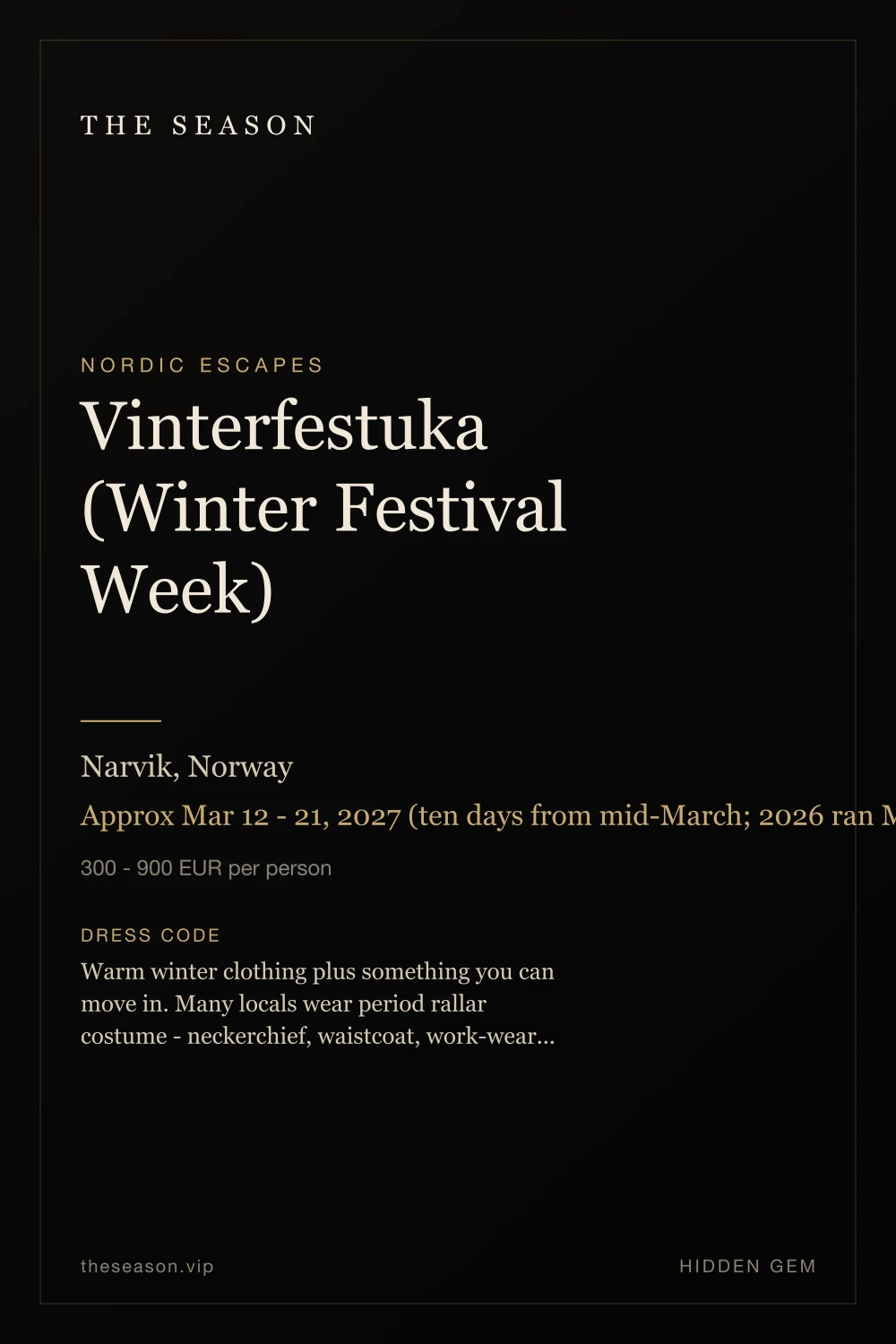 Vinterfestuka (Winter Festival Week), Narvik, Norway, Approx Mar 12 - 21, 2027 (ten days from mid-March; 2026 ran Mar 13 - 22 for the 70th edition)