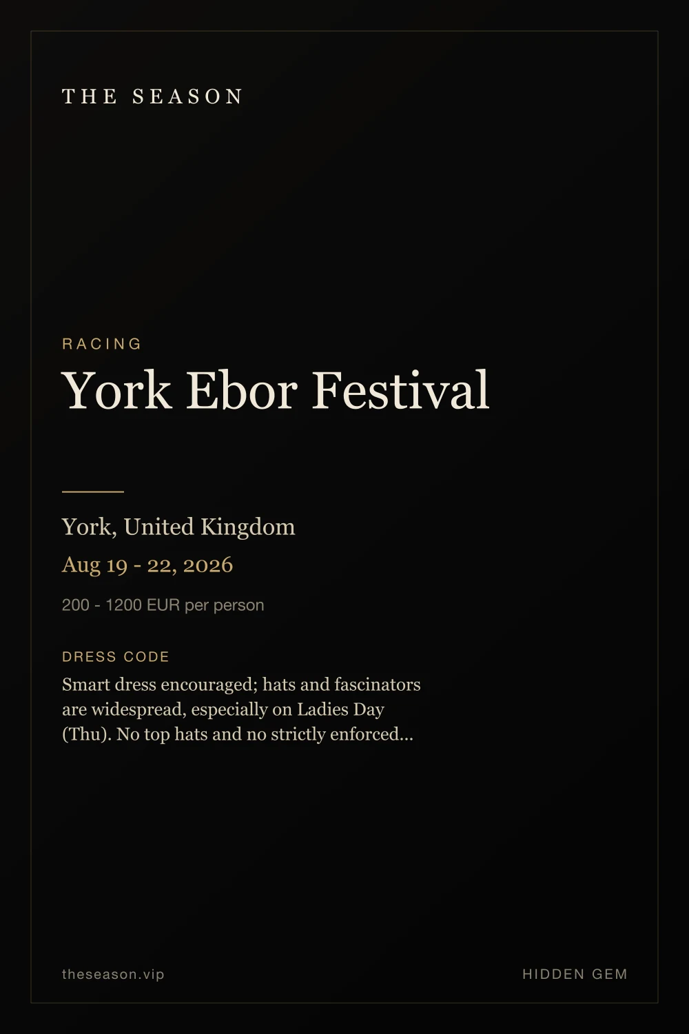 York Ebor Festival, York, United Kingdom, Aug 19 - 22, 2026