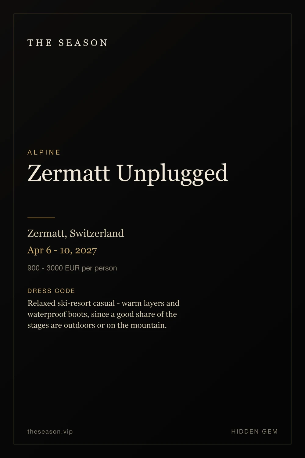 Zermatt Unplugged, Zermatt, Switzerland, Apr 6 - 10, 2027