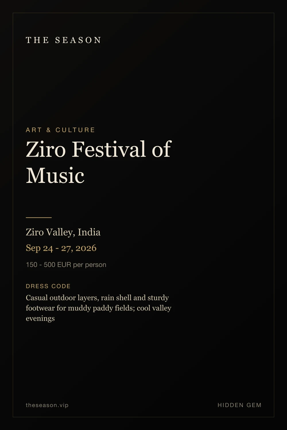 Ziro Festival of Music, Ziro Valley, India, Sep 24 - 27, 2026